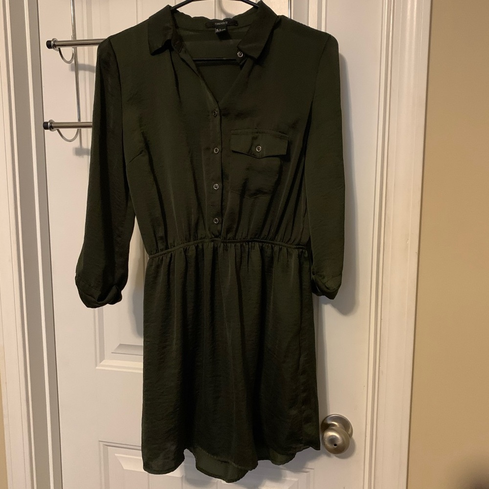 Olive green button up dress